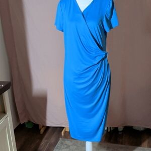 24 seven Blue Faux Wrap Women's Dress